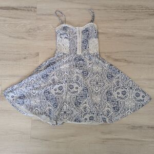 Blue and White Flare Dress - Size XS